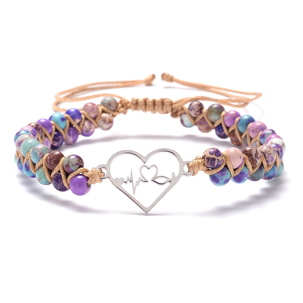 Süsses Naturstein Perlen Armband mit Heartbeat Symbol von Spirit Amari
